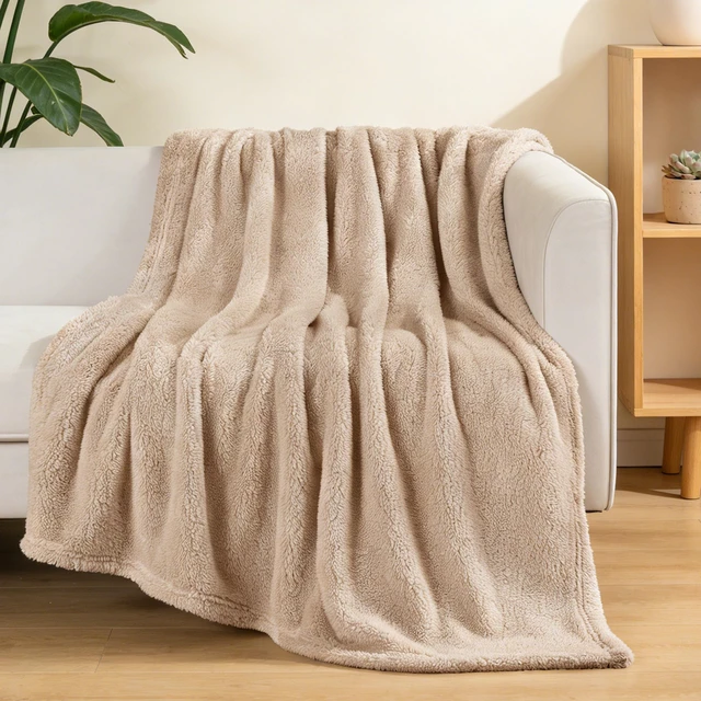 Alt view image 3 of 6 - Exclusivo Mezcla Soft Plush Fleece Throw Blanket for Couch Camel