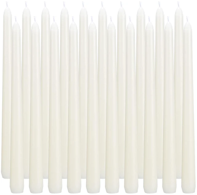 Main image of Flamecan Ivory Taper Candles, Set of 20, Unscented, Smokeless, 10 Inch, Paraffin Wax with Cotton Wicks, Burns Approximately 7-8 Hours