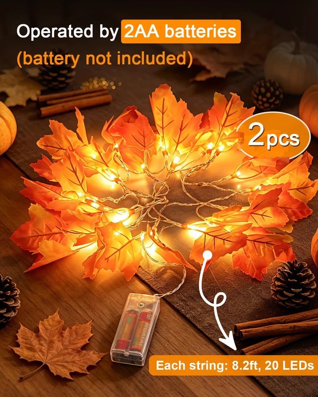 Alt view image 3 of 7 - 2-Pack 40 LED 16.4ft Lighted Fall Garland Autumn String Lights