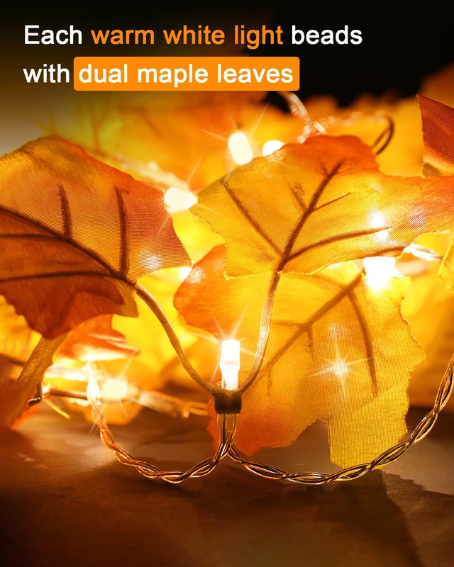 Alt view image 7 of 7 - 2-Pack 40 LED 16.4ft Lighted Fall Garland Autumn String Lights