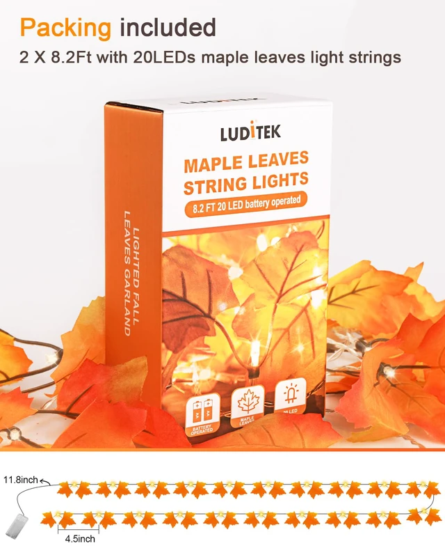 Alt view image 6 of 7 - 2-Pack 40 LED 16.4ft Lighted Fall Garland Autumn String Lights