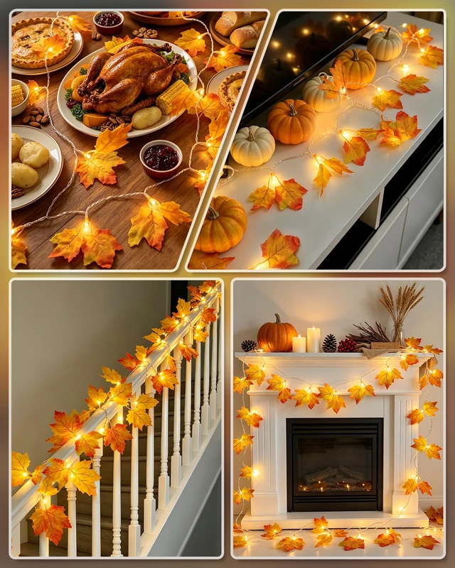 Alt view image 4 of 7 - 2-Pack 40 LED 16.4ft Lighted Fall Garland Autumn String Lights