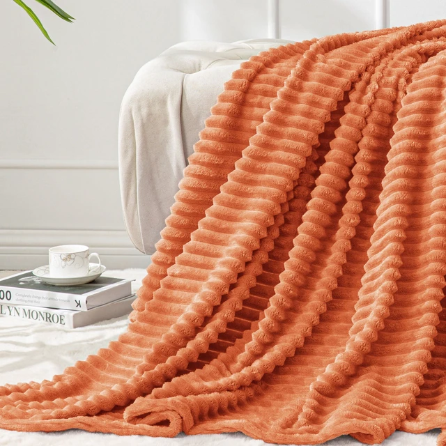Main image of BEDELITE 3D Ribbed Throw Blanket 50x60 Inch Burt Orange Fall for Couch
