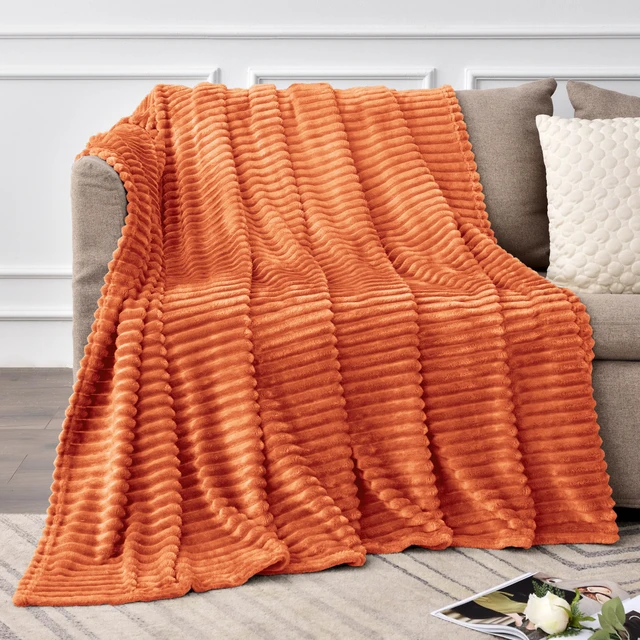 Alt view image 2 of 6 - BEDELITE 3D Ribbed Throw Blanket 50x60 Inch Burt Orange Fall for Couch