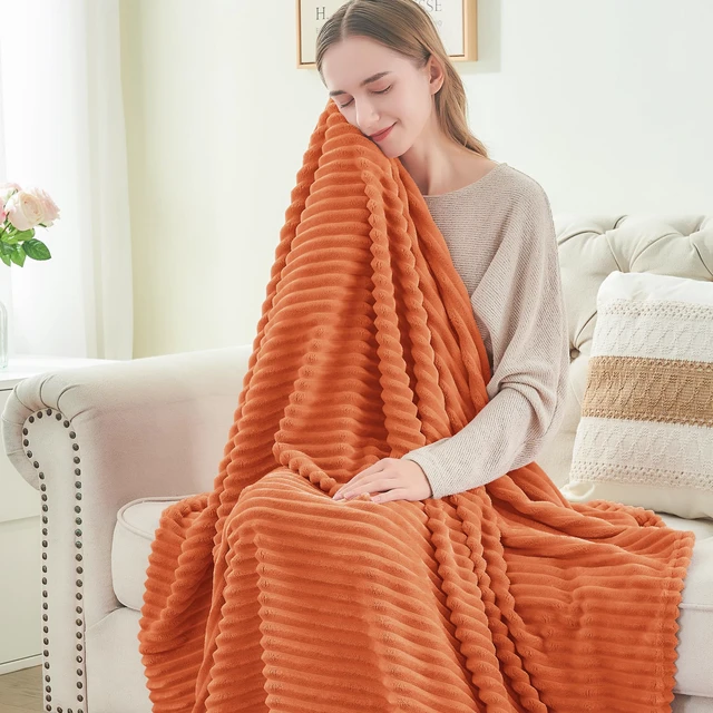 Alt view image 3 of 6 - BEDELITE 3D Ribbed Throw Blanket 50x60 Inch Burt Orange Fall for Couch