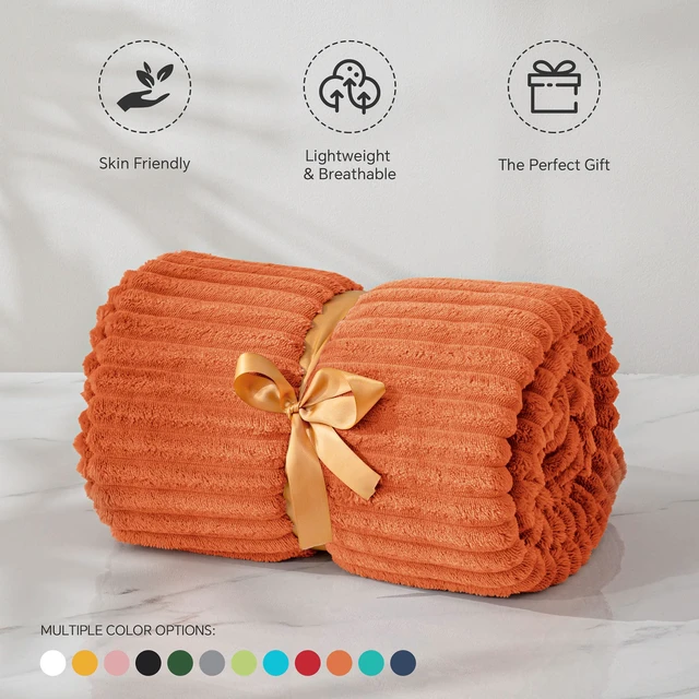 Alt view image 5 of 6 - BEDELITE 3D Ribbed Throw Blanket 50x60 Inch Burt Orange Fall for Couch