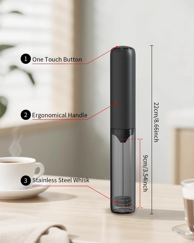 Alt view image 2 of 6 - CIRCLE JOY Rechargeable Handheld Milk Frother, Dual Coil Whisk, Electric Coffee Frother, Portable Wand Mixer for Matcha Lattes Cappuccino, Black