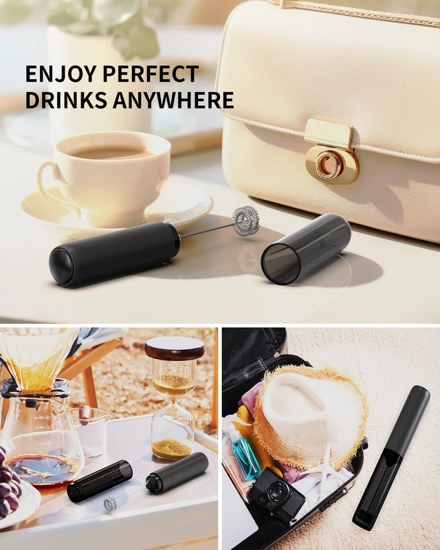 Alt view image 3 of 6 - CIRCLE JOY Rechargeable Handheld Milk Frother, Dual Coil Whisk, Electric Coffee Frother, Portable Wand Mixer for Matcha Lattes Cappuccino, Black