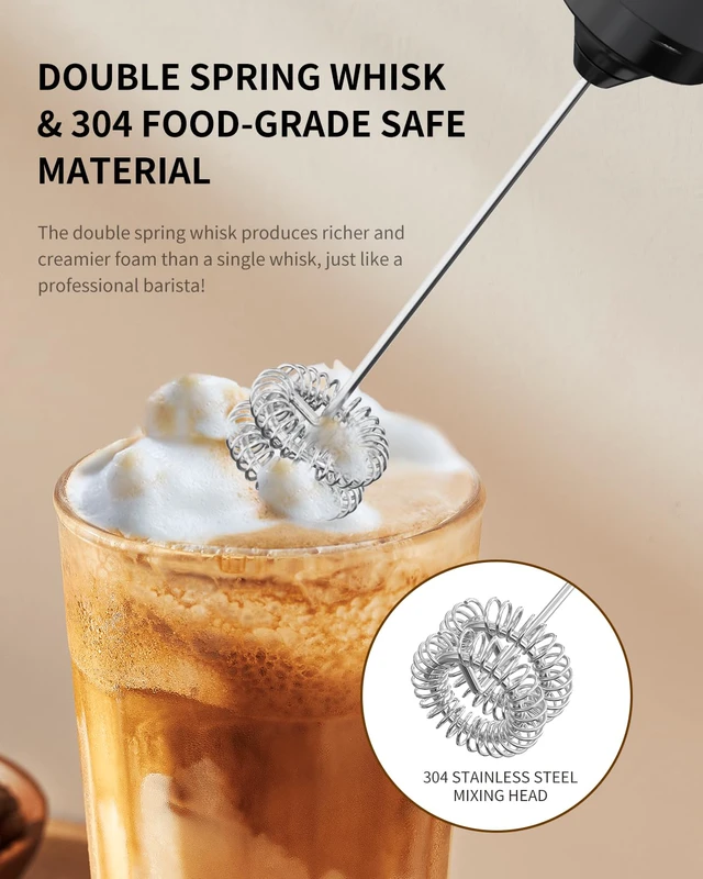 Alt view image 6 of 6 - CIRCLE JOY Rechargeable Handheld Milk Frother, Dual Coil Whisk, Electric Coffee Frother, Portable Wand Mixer for Matcha Lattes Cappuccino, Black