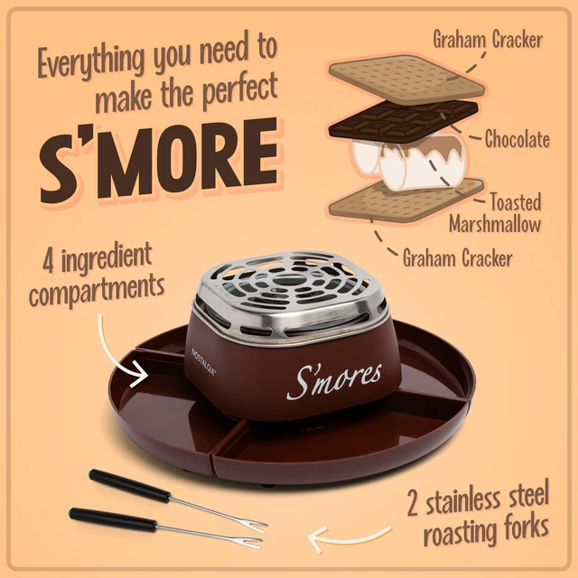 Alt view image 4 of 6 - Nostalgia Tabletop Indoor Electric S'mores Maker with Marshmallow Roasting Sticks and 4 Trays for Graham Crackers, Chocolate, and Marshmallows, Brown