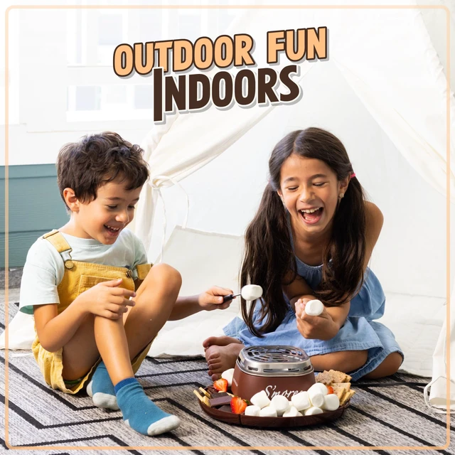 Alt view image 5 of 6 - Nostalgia Tabletop Indoor Electric S'mores Maker with Marshmallow Roasting Sticks and 4 Trays for Graham Crackers, Chocolate, and Marshmallows, Brown