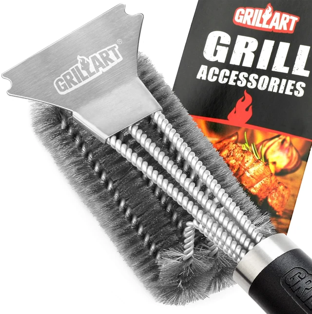 Main image of GRILLART BR-4516 18" Stainless Steel Woven Wire 3-in-1 Grill Brush and Scraper BBQ Cleaning Brush