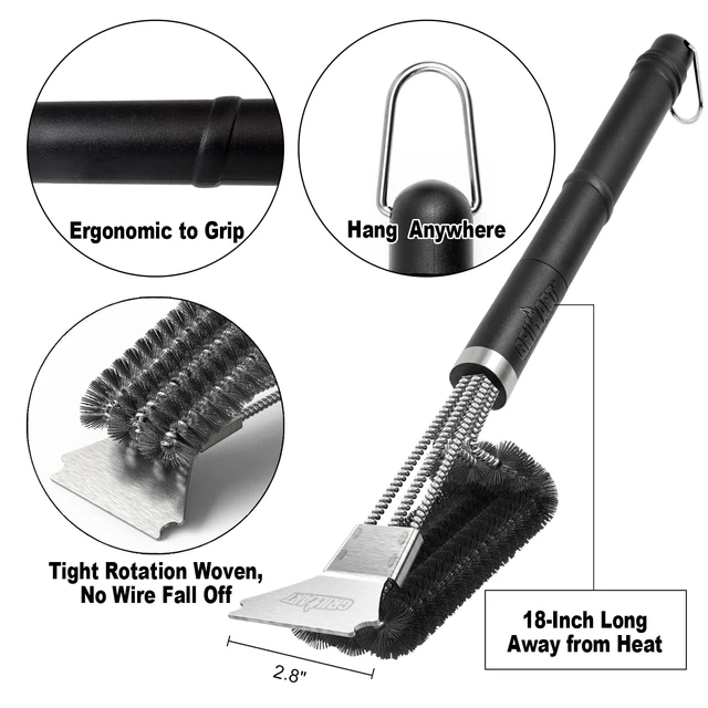 Alt view image 5 of 6 - GRILLART BR-4516 18" Stainless Steel Woven Wire 3-in-1 Grill Brush and Scraper BBQ Cleaning Brush