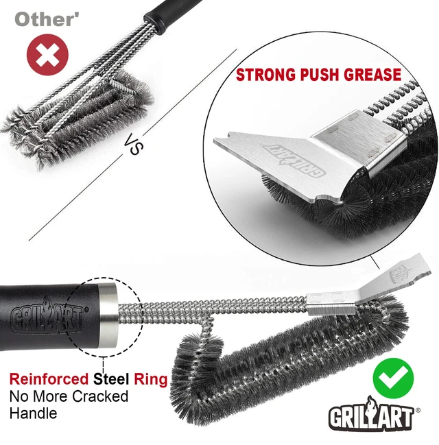 Alt view image 6 of 6 - GRILLART BR-4516 18" Stainless Steel Woven Wire 3-in-1 Grill Brush and Scraper BBQ Cleaning Brush