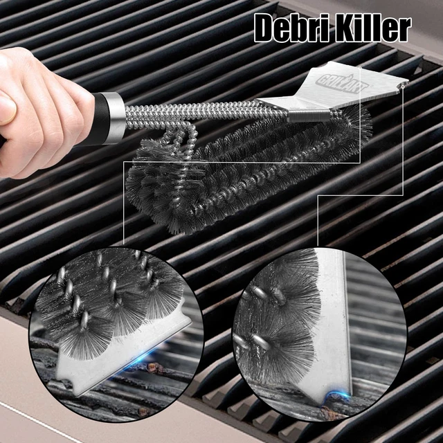 Alt view image 2 of 6 - GRILLART BR-4516 18" Stainless Steel Woven Wire 3-in-1 Grill Brush and Scraper BBQ Cleaning Brush