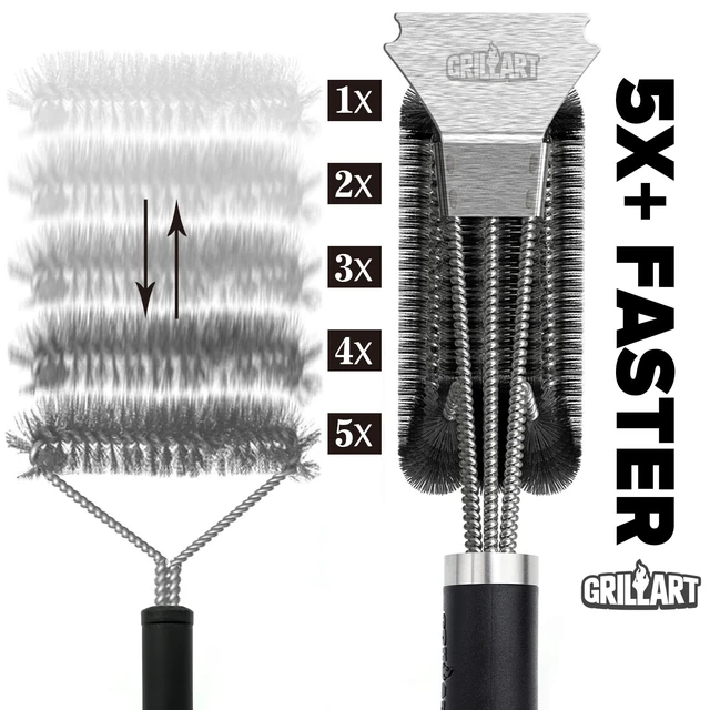Alt view image 4 of 6 - GRILLART BR-4516 18" Stainless Steel Woven Wire 3-in-1 Grill Brush and Scraper BBQ Cleaning Brush