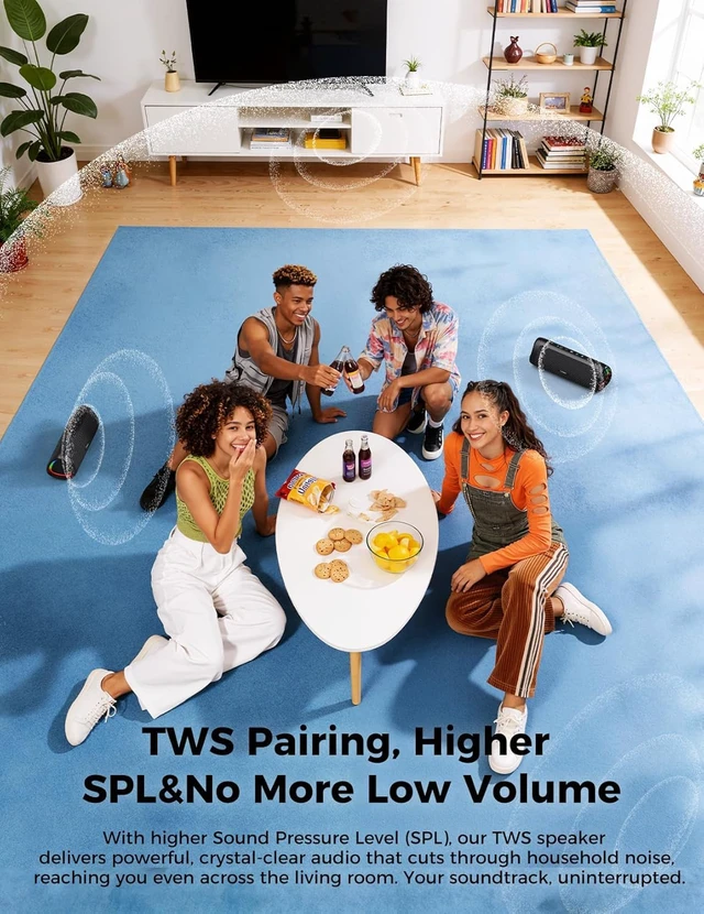 Alt view image 4 of 6 - Bluetooth Speaker 20W HD Sound Portable Wireless IPX5 Waterproof 24H Playtime TWS Pairing (Black)