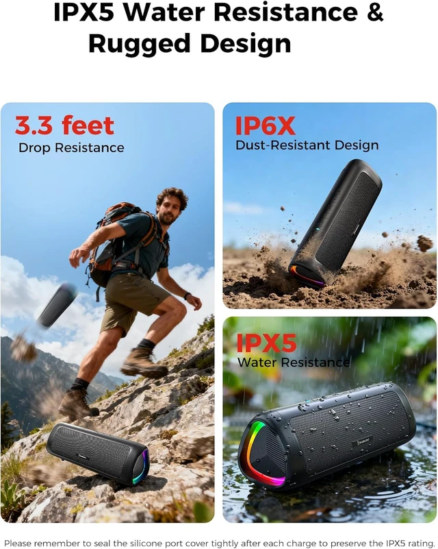 Alt view image 3 of 6 - Bluetooth Speaker 20W HD Sound Portable Wireless IPX5 Waterproof 24H Playtime TWS Pairing (Black)