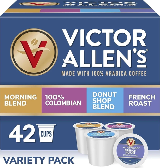 Main image of Victor Allen's Coffee Variety Pack 42 Count Single Serve Coffee Pods for Keurig K-Cup Brewers, Morning Blend, 100% Colombian, Donut Shop Blend, French Roast