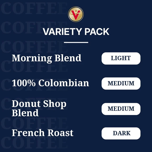 Alt view image 2 of 6 - Victor Allen's Coffee Variety Pack 42 Count Single Serve Coffee Pods for Keurig K-Cup Brewers, Morning Blend, 100% Colombian, Donut Shop Blend, French Roast