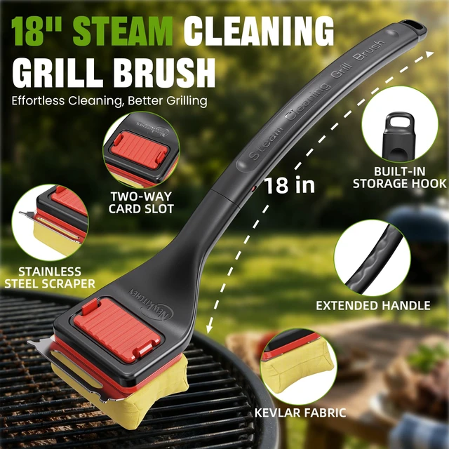 Alt view image 7 of 7 - NEWKITCHEN Bristle Free Grill Brush with Extended Handle and Replaceable Cleaning Head Scraper for Outdoor BBQ