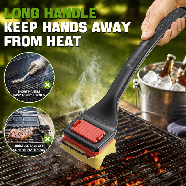 Alt view image 5 of 7 - NEWKITCHEN Bristle Free Grill Brush with Extended Handle and Replaceable Cleaning Head Scraper for Outdoor BBQ