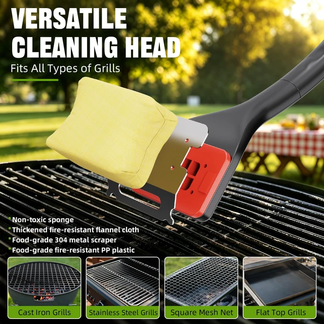 Alt view image 2 of 7 - NEWKITCHEN Bristle Free Grill Brush with Extended Handle and Replaceable Cleaning Head Scraper for Outdoor BBQ