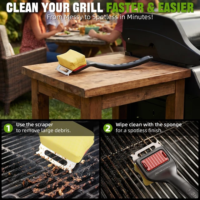 Alt view image 4 of 7 - NEWKITCHEN Bristle Free Grill Brush with Extended Handle and Replaceable Cleaning Head Scraper for Outdoor BBQ