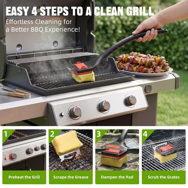Alt view image 3 of 7 - NEWKITCHEN Bristle Free Grill Brush with Extended Handle and Replaceable Cleaning Head Scraper for Outdoor BBQ