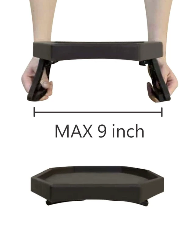 Alt view image 2 of 4 - Sofa Arm Clip Table with Armrest Tray and Drinks/Remote Control/Snacks Holder, Plastic, Brown