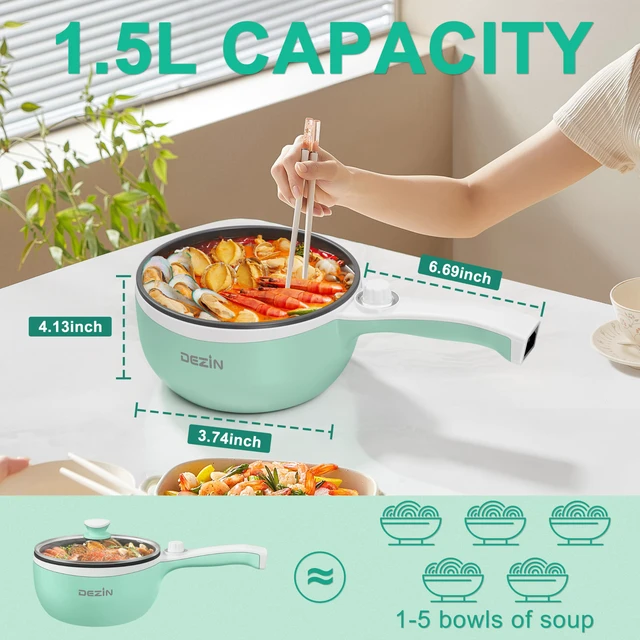 Alt view image 4 of 6 - Dezin 1.5L Non-Stick Portable Electric Hot Pot, Dual Power