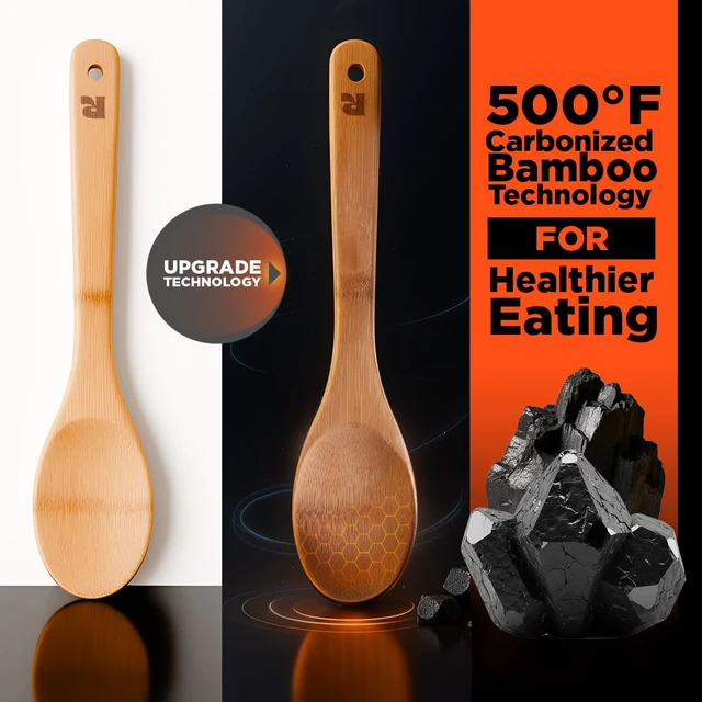 Alt view image 6 of 6 - Riveira Dark Bamboo Wooden Spoons 6-Piece, Nonstick Kitchen Utensil Set, Apartment Essentials, Wood Spatula Spoon, Premium Quality Housewarming Gift