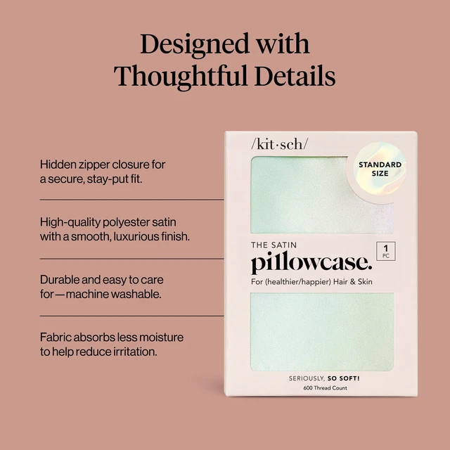 Alt view image 4 of 6 - Kitsch Satin Pillowcase with Zipper, Standard Size, Aura