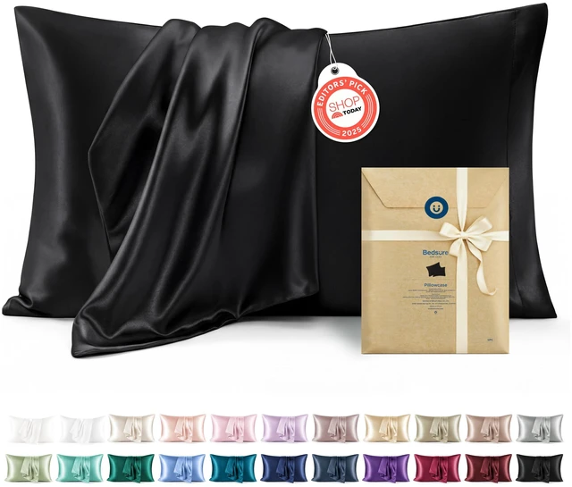 Main image of Bedsure Satin Pillowcases Queen Set of 2 Black