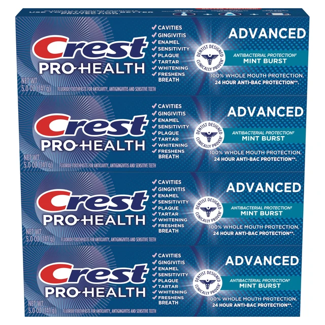 Alt view image 3 of 7 - Crest Pro-Health Advanced Antibacterial Protection Toothpaste, 5 oz (4 Pack), Teeth Whitening, Breath Freshener, for Sensitive Teeth, Gum Health, Gingivitis, Travel Size