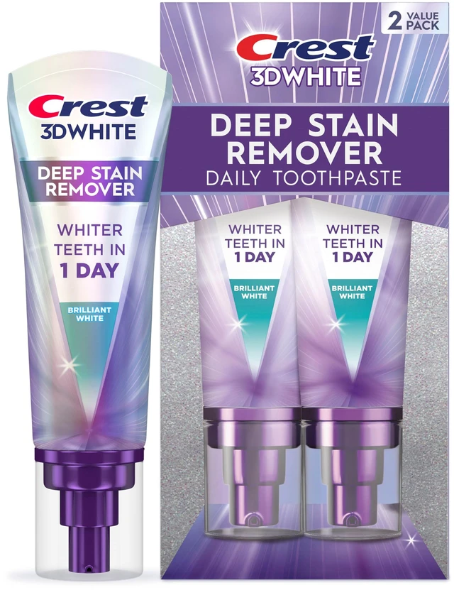 Main image of Crest 3D White Deep Stain Remover Toothpaste, 2 Pack, 3.1oz, Whitening for Adults, Sensitivity Safe, Enamel Repair, Cavity Protection, Fluoride, Travel Size Toiletries