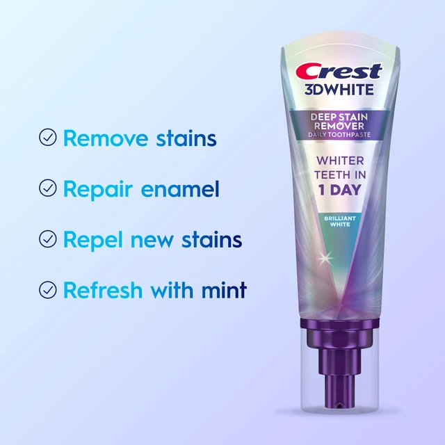Alt view image 5 of 7 - Crest 3D White Deep Stain Remover Toothpaste, 2 Pack, 3.1oz, Whitening for Adults, Sensitivity Safe, Enamel Repair, Cavity Protection, Fluoride, Travel Size Toiletries