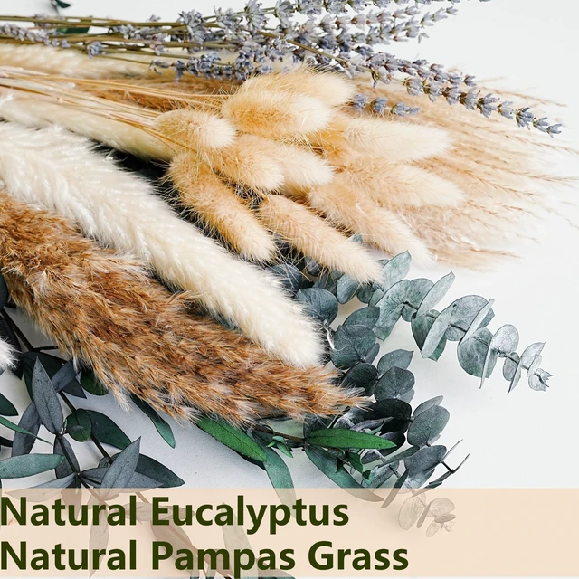 Alt view image 3 of 7 - Green Pampas Grass Dried Flower Bouquet with Lavender and Eucalyptus - Boho Decor for Home, Bedroom, Wedding Table