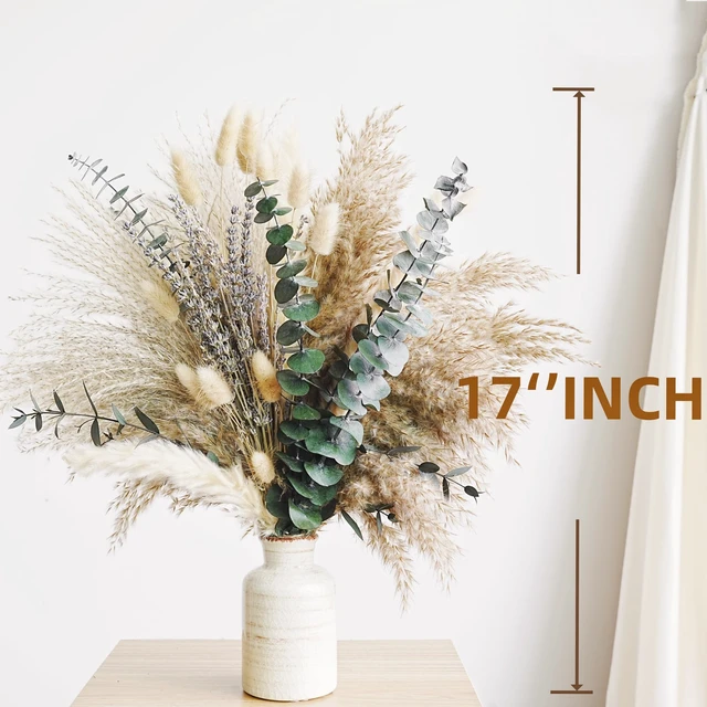 Alt view image 5 of 7 - Green Pampas Grass Dried Flower Bouquet with Lavender and Eucalyptus - Boho Decor for Home, Bedroom, Wedding Table