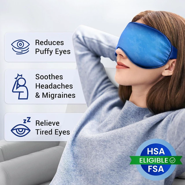 Alt view image 6 of 6 - Reusable Cooling Gel Eye Mask - Cold Compress for Migraines, Headache, Puffiness, Dark Circles, Face Ice Pack for Sleep and Puffy Eyes (Blue)