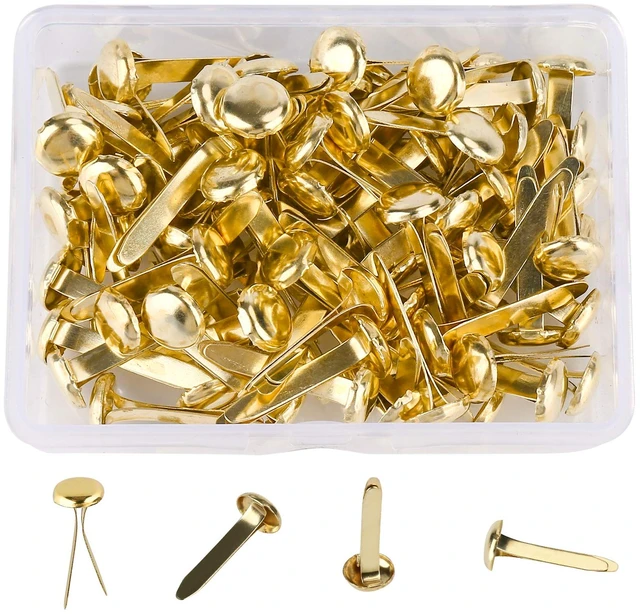 Main image of 100PCS 0.3x0.7Inch Mini Brass Brads, Reusable Metal Paper Fasteners