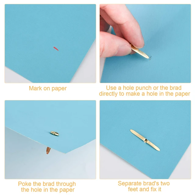 Alt view image 5 of 6 - 100PCS 0.3x0.7Inch Mini Brass Brads, Reusable Metal Paper Fasteners