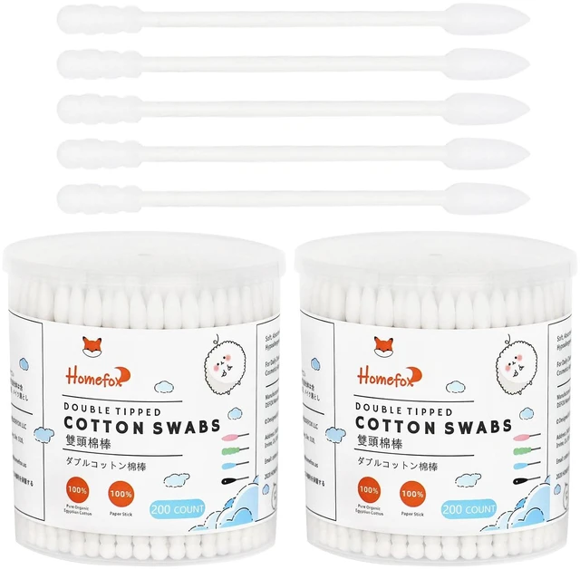 Main image of Cotton Swabs, White, 400 Count, Organic Cotton, Double Sided Tightly Wrapped, Spiral Pointed, Precision Cotton Tips, Paper Stick, Lint-Free, Cruelty-Free