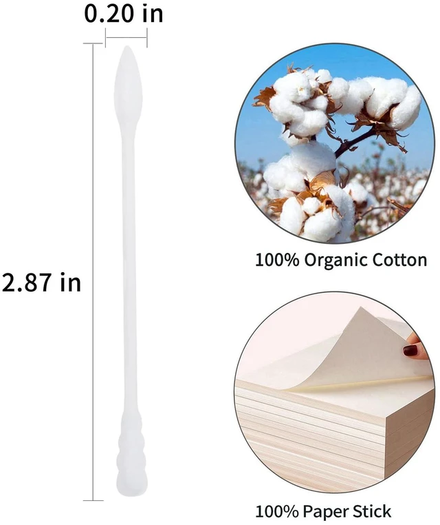 Alt view image 5 of 7 - Cotton Swabs, White, 400 Count, Organic Cotton, Double Sided Tightly Wrapped, Spiral Pointed, Precision Cotton Tips, Paper Stick, Lint-Free, Cruelty-Free