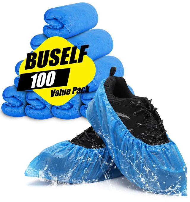 Main image of Buself Disposable Non-Slip Shoe Covers, 50 Pairs (100 Pcs), Waterproof & Recyclable, Fits Men's 11 / Women's 13 US, for Indoor Use