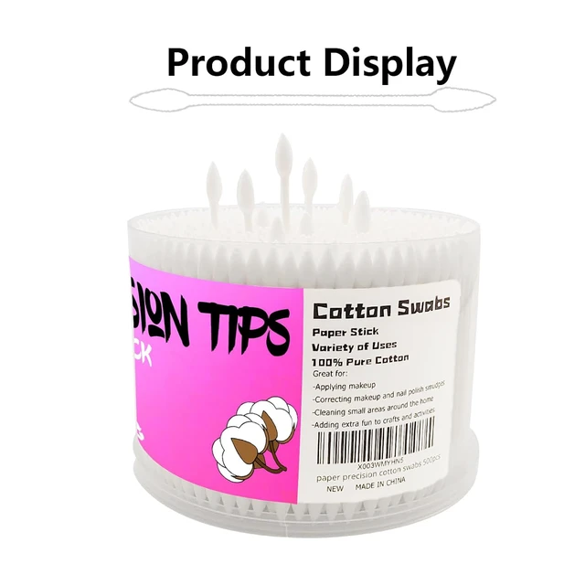 Alt view image 3 of 5 - Pointed Tip Cotton Swabs 500 Count, Double Precision Tips with Paper Stick for Personal Care and Makeup