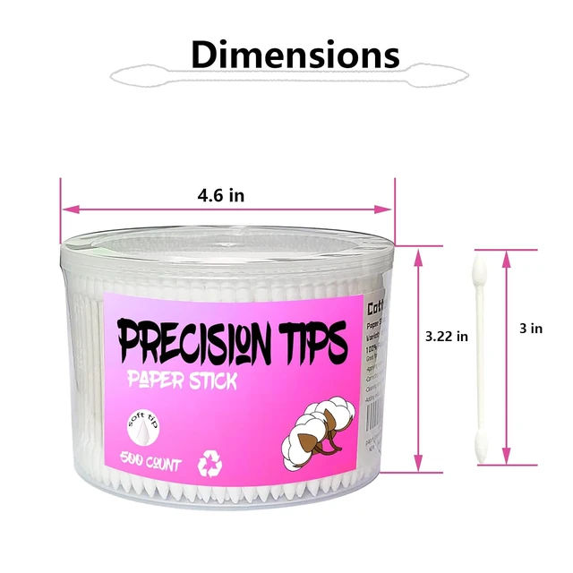 Alt view image 4 of 5 - Pointed Tip Cotton Swabs 500 Count, Double Precision Tips with Paper Stick for Personal Care and Makeup