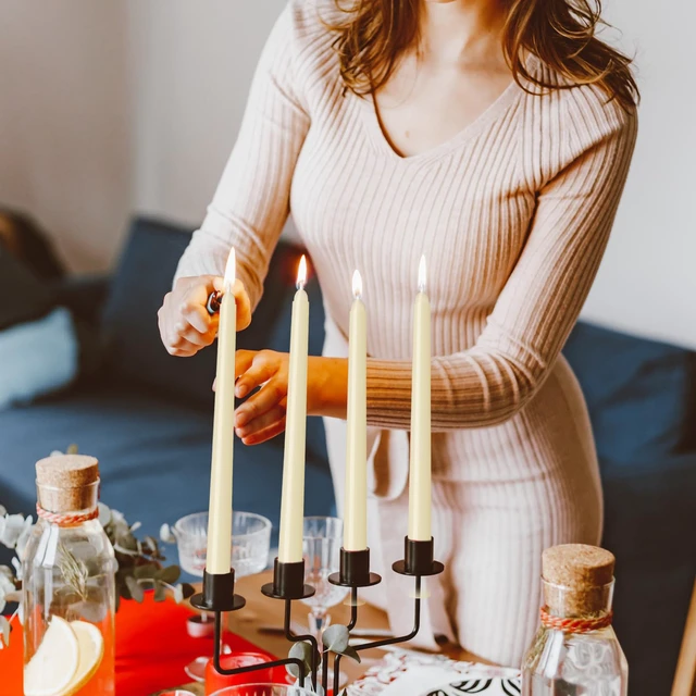 Alt view image 3 of 6 - 4 Pack Ivory Taper Candles 10 Inch Dripless Smokeless Unscented Hand Poured Tall Candlesticks 8-Hour Long Burning for Weddings, Dinner Parties and Home Decor