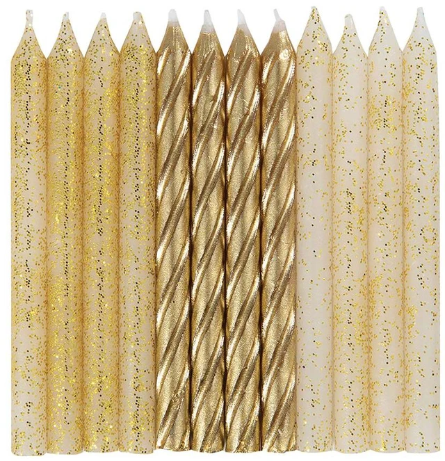 Main image of Dazzling Glitter & Gold Spiral Birthday Candles 24ct Assorted Pack