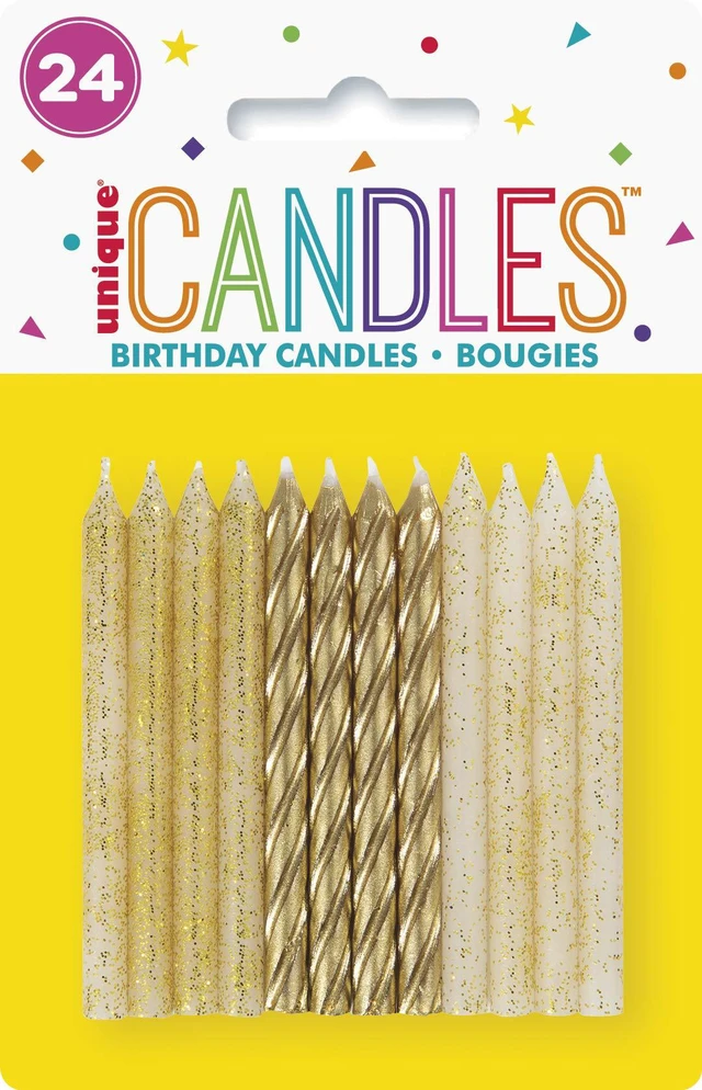 Alt view image 4 of 4 - Dazzling Glitter & Gold Spiral Birthday Candles 24ct Assorted Pack